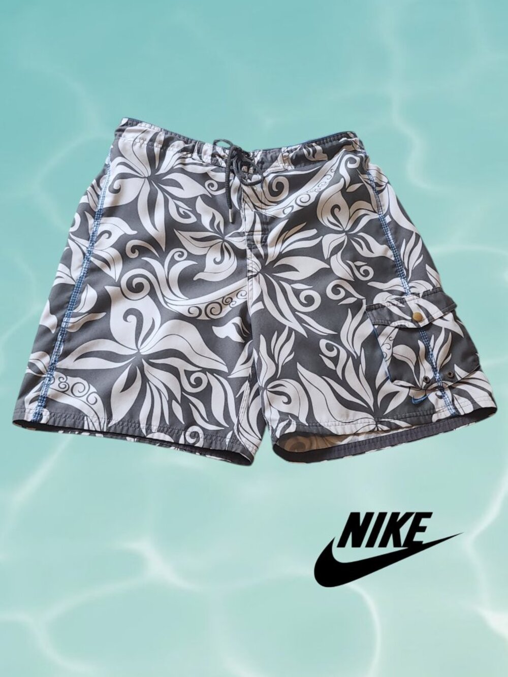 Nike Men's XL Gray Floral Board Shorts White and Gray Tropical Print